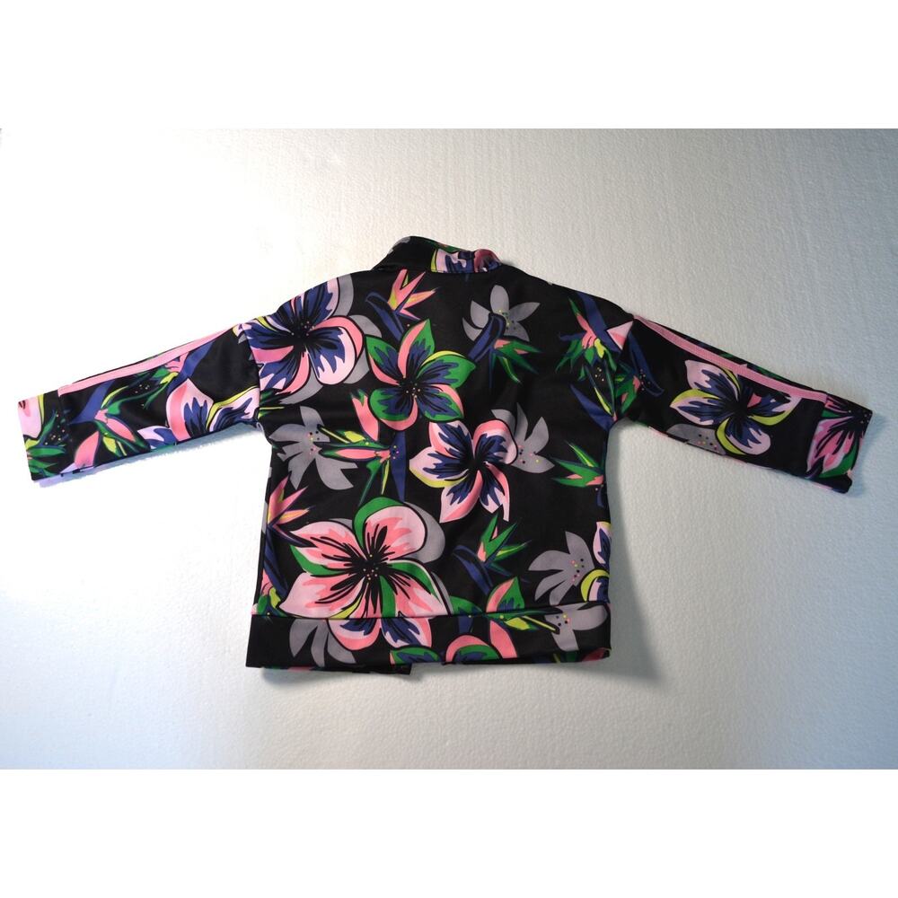 Adidas Baby Girls Floral Track Jacket 12M Black Pink Tropical Zip Up Athletic